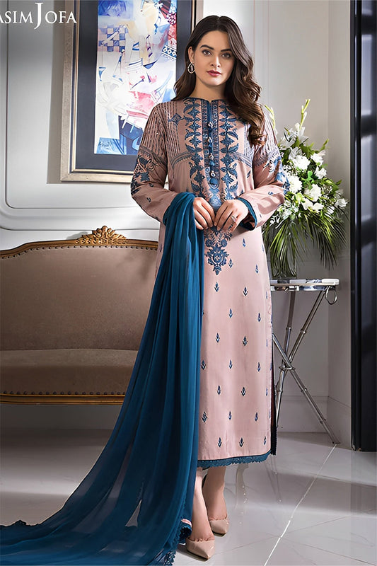 ASIM JOFA - 3PC DHANAK EMBROIDERED FL-W75
