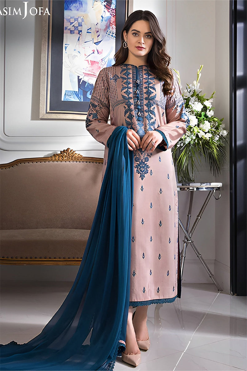 ASIM JOFA - 3PC DHANAK EMBROIDERED FL-W75