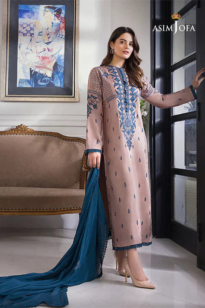 ASIM JOFA - 3PC DHANAK EMBROIDERED FL-W75