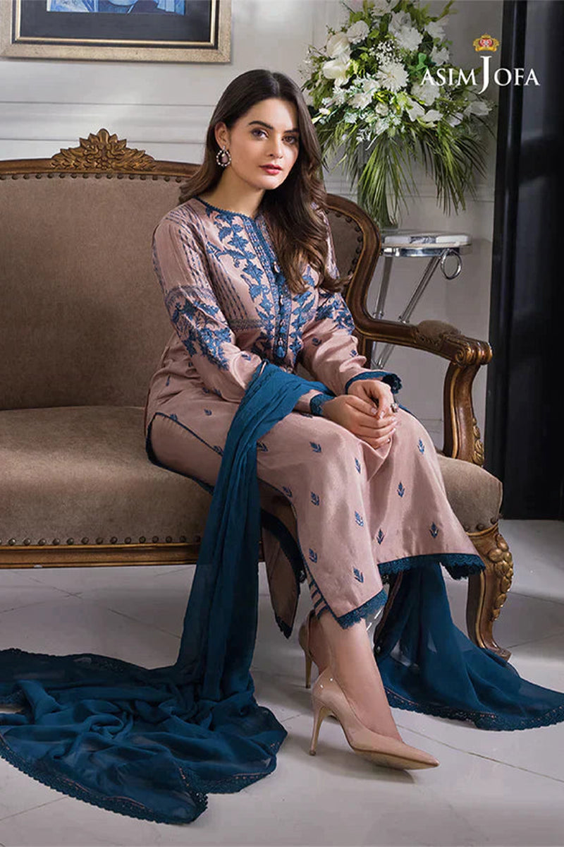 ASIM JOFA - 3PC DHANAK EMBROIDERED FL-W75