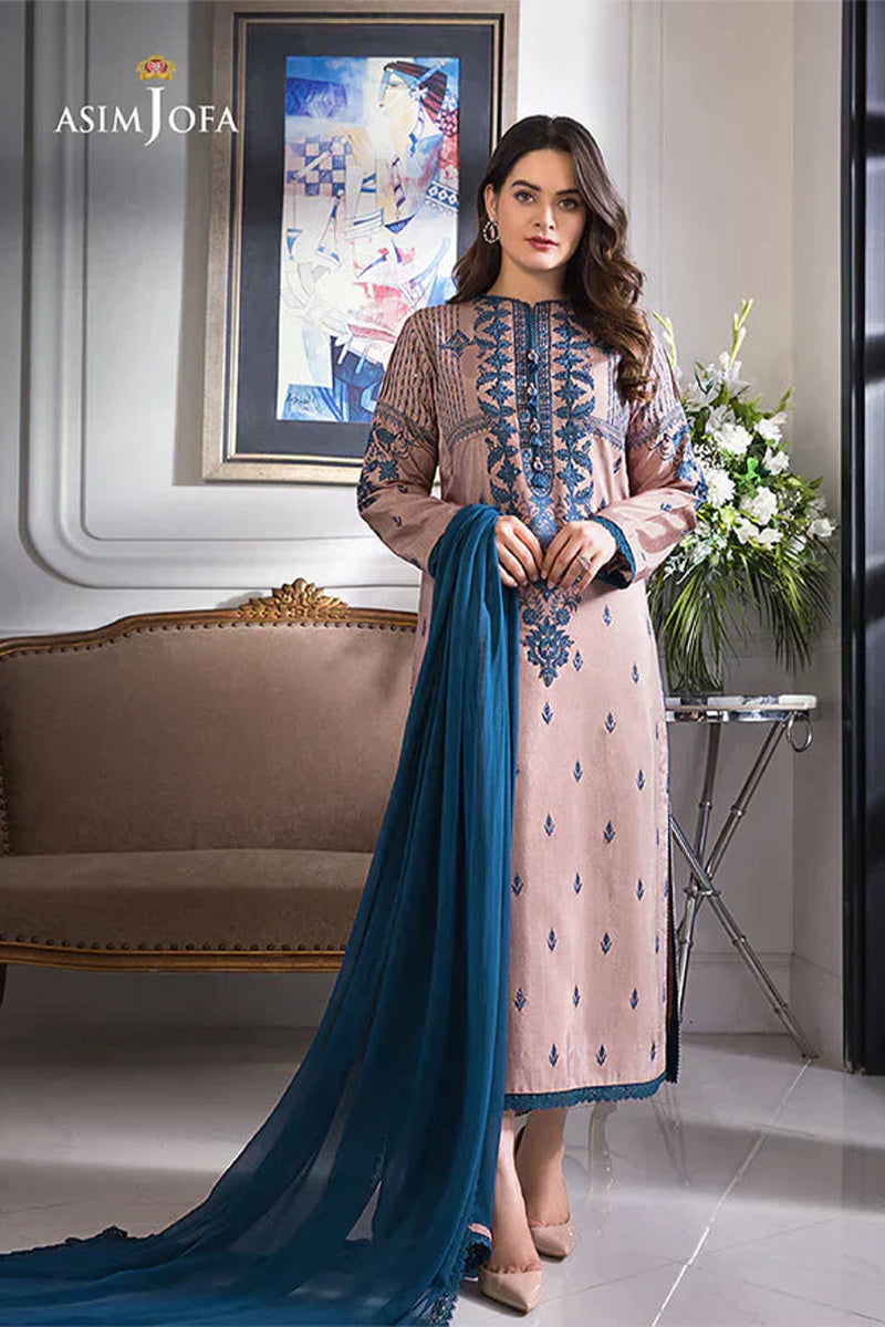 ASIM JOFA - 3PC DHANAK EMBROIDERED FL-W75