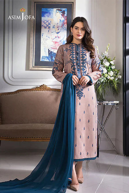 ASIM JOFA - 3PC DHANAK EMBROIDERED FL-W75