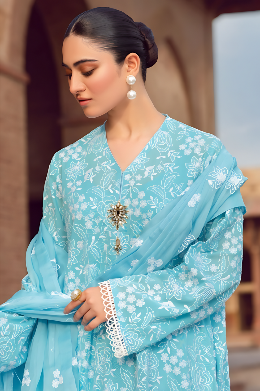 MARIA B - 3PC DHANAK EMBROIDERED FL-W55